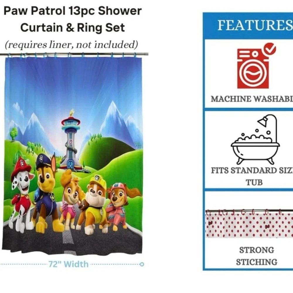 Paw Patrol 13 Piece Shower Curtain with Hooks Set